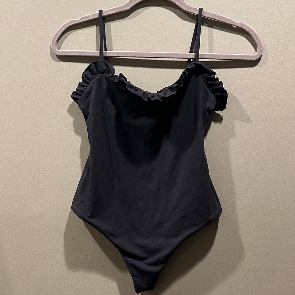 Susana Monaco Black Ruffled Bodysuit NWOT